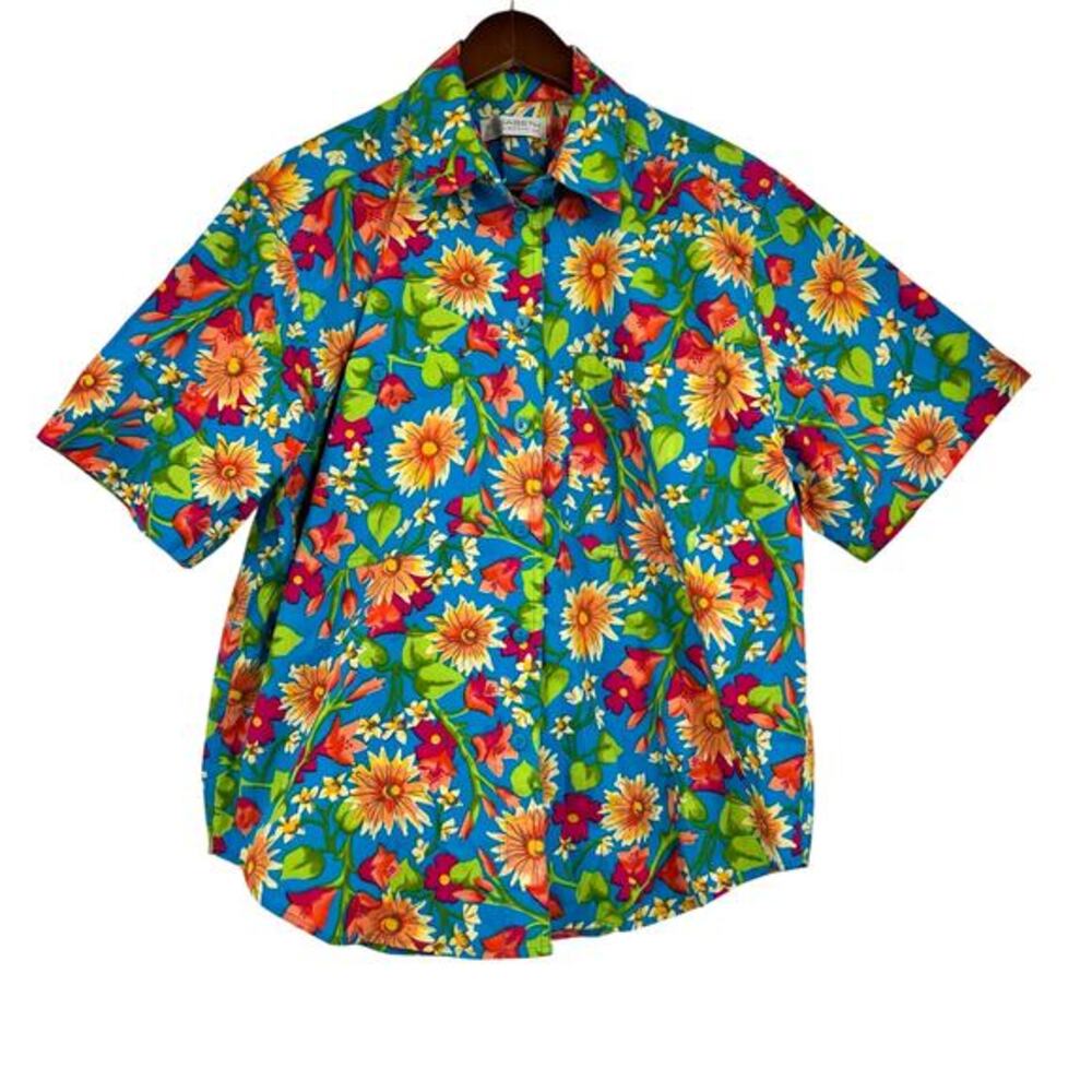 Vintage Liz Claiborne button front vibrant retro floral flower print size medium